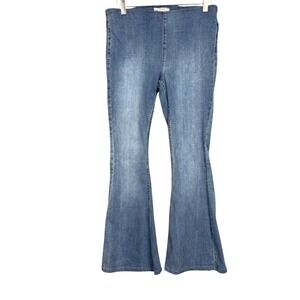 Free People Jeans Womesn 31 Blue Flare Leg Pull On Denim Bell Bottoms Boho Disco